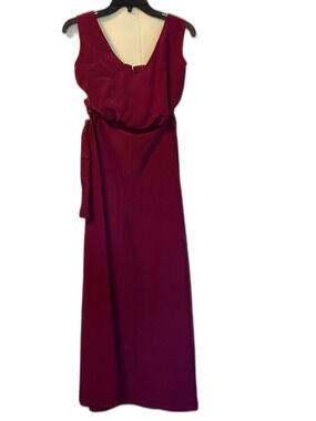 Sleeveless Wine Red Maxi Dress with Self-Tie Waist